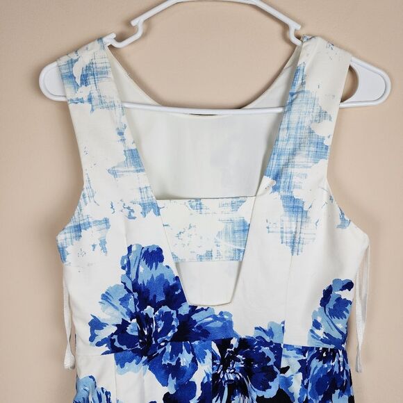 Anthropologie Maeve Sheath Floral Dress Blue Off White Navy Cotton Stretch 6P - Picture 12 of 13